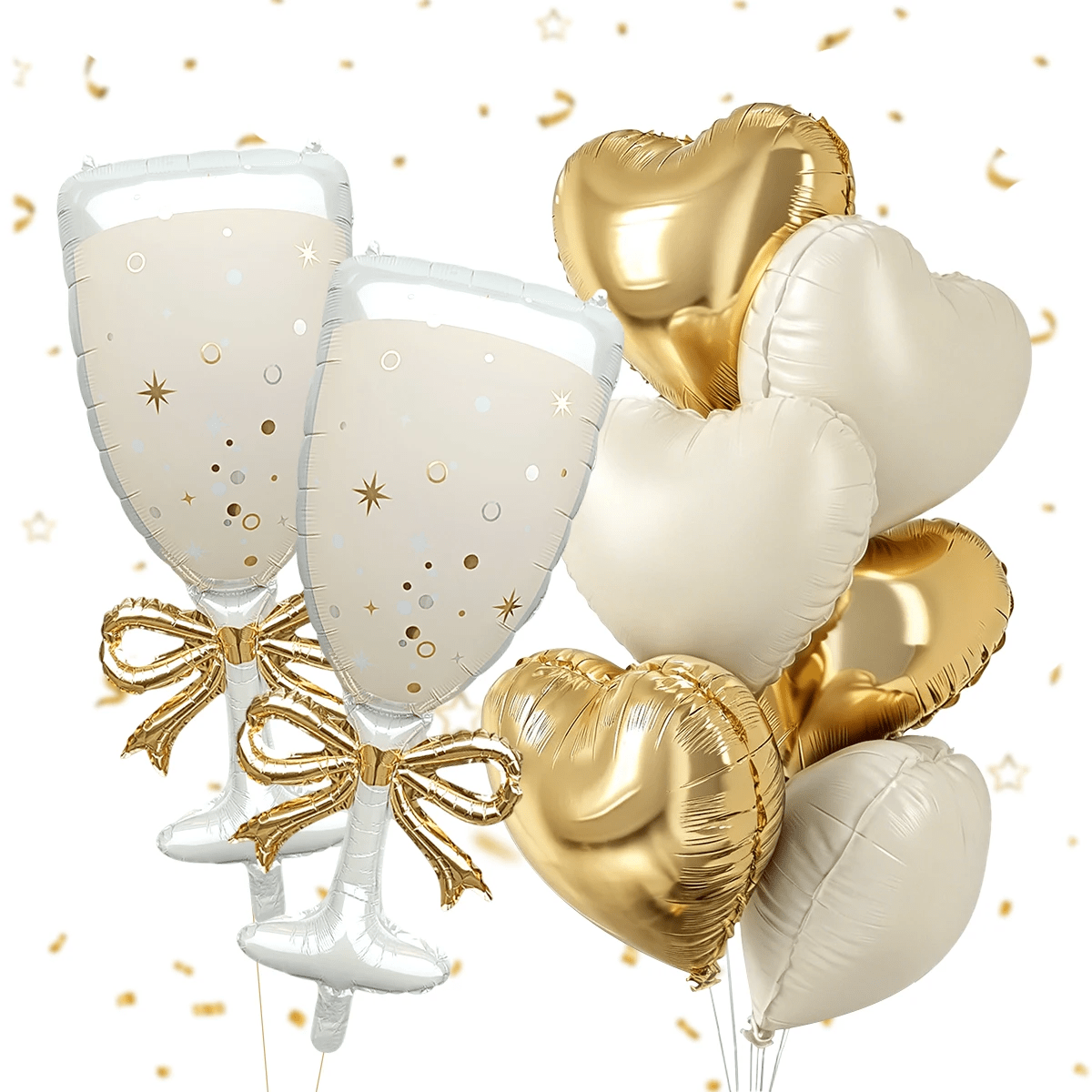 Balloon Pump Hand - シャンパンワイングラスをモチーフにしたバルーン9個セット、リボン付きワイングラスバルーン、結婚式、独身パーティー、誕生日、ブライダルシャワーに最適