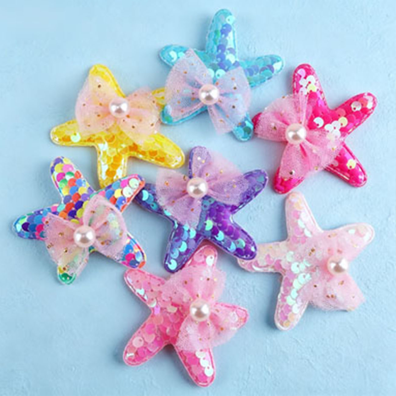 Glitter Tablecloth - 1/7 個マーメイドスパンコールヒトデヘアクリップ女の子用かわいいパールチュールリボンヘアバレッタ休暇写真ヘア装飾