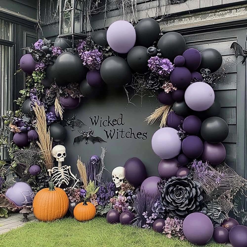 Balloon Arch Kit - 黒紫のバルーンアーチキット、ダブルスタッフのダークパープルとブラックのバルーンガーランド、ハロウィン、ゴースト、魔女、誕生日、ベビーシャワー、記念日パーティーのデコレーションに。