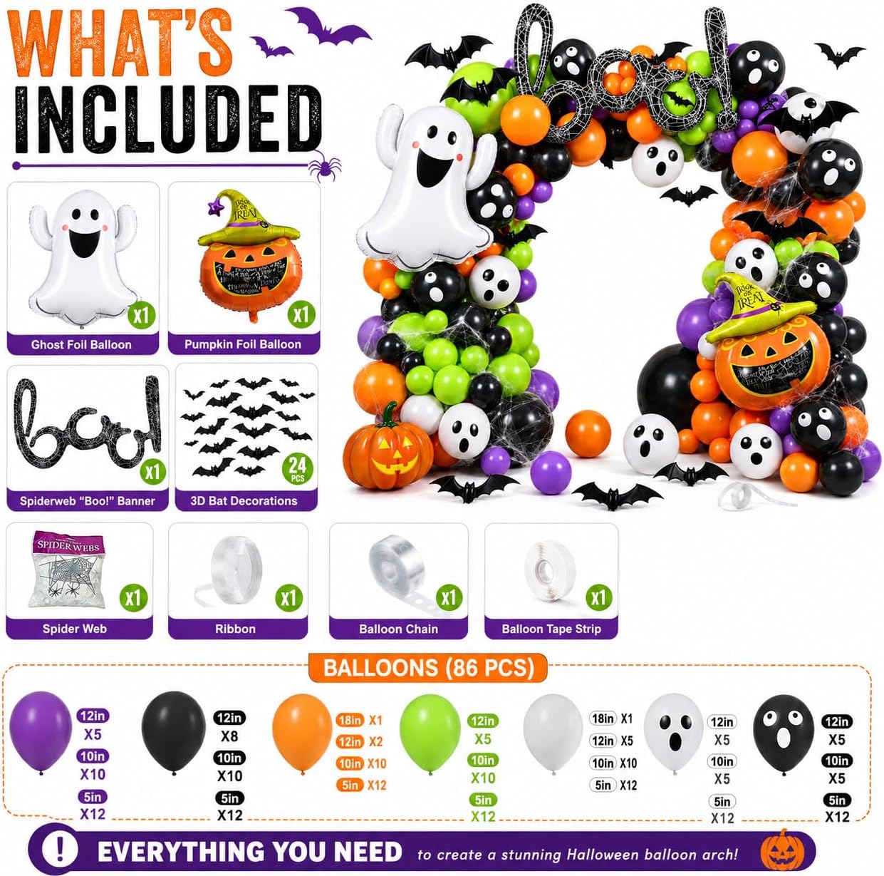 184個のハロウィンバルーンアーチキット（ゴーストとパンプキ - Balloon Arch Kit のレビューと価格
